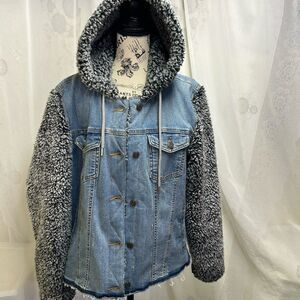 Maurices Blue Jean Jacket with Gray Sherpa Sleeves